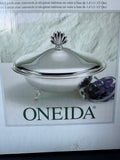 Sealed Oneida Jefferson Silver Plate Covered Footed Casserole with Glass Liner in Box