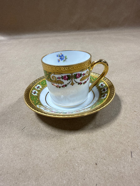 (E) Legle Limoges Teacup And Saucer — With Blue Inner Flower