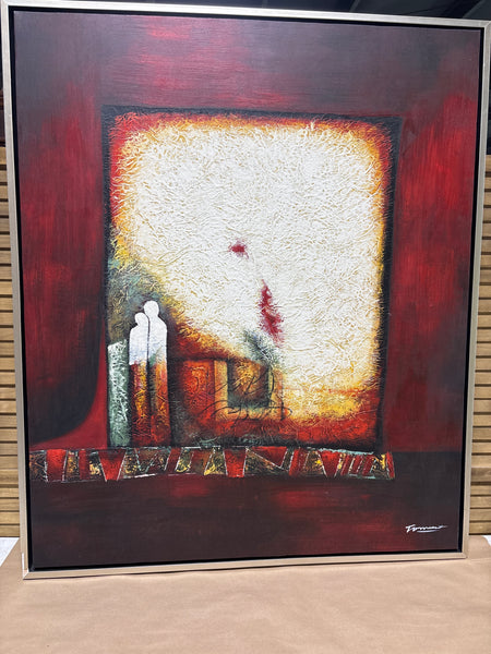 Large Textured Abstract Painting with Two Figures on Canvas; Signed