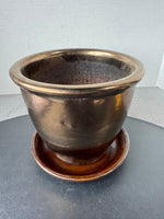 Bronze Metallic Pottery Planter with Saucer