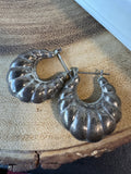 Fluted Shrimp Hoop Sterling Silver Earrings