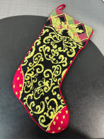 Needlepoint Christmas Stocking with Red Velvet Back