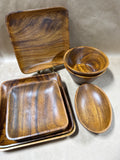 Wood Plates And Bowl Set - 8 Pieces