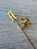 Pair of Gold Tone Pins: “A” Stick Pin & Cherub