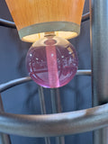 (B) Postmodern Sculptural Metal Torchiere Floor Lamp with Purple Orb Accent & Dimmer (WORKS)