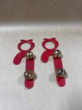 Pair Of Red Leather Candy Cane Shaped Door Hangers With Brass Bells