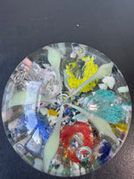 (F) Bubble Floral Garden Art Glass Paperweight on Stand AS IS (READ DESCRIPTION CAREFULLY)