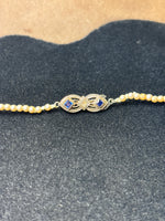 Faux Pearl Necklace with Diamond & Sapphire Art Deco Clasp