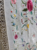 Floral And Bird Hand Embroidered Silk Shawl With Fringe * READ DESCRIPTION *