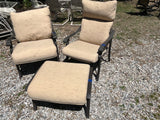 3 pc. Patio Set with Cushions by Tropitone: 2 Chairs and Ottoman, lightweight aluminum