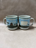 Pair Of Warren Kimble Folk Art Farmhouse And Sheep Coffee Mugs
