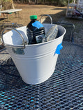 White Metal Tub with Assorted Items