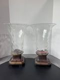Pair of Large Bubble Glass Hurricane Candle Holders with Resin Bases