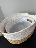 Pair of Woven Wicker & Fabric Oval Storage Baskets