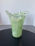 Green Swirl Murano Style Ruffle Vase
