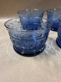 Blue Glass Floral Cereal / Dessert Bowls