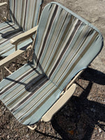 Pair of Blue & Brown Striped Folding Lawn Chairs