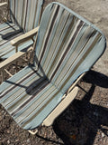 Pair of Blue & Brown Striped Folding Lawn Chairs