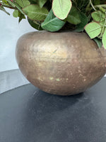 Mixed Camellia Faux Floral Arrangement in Indian Hammered Brass Planter