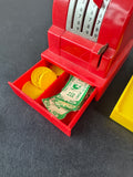 Amsco Vintage Geobra Style Toy Cash Register with Platform & Play Money (WORKS)
