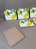 Lemon Cork Back Coasters - Set Of 6 - 2 Sets Available - PRICED INDIVIDUALLY (F)