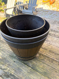 Trio of Barrel Style Plastic Planters