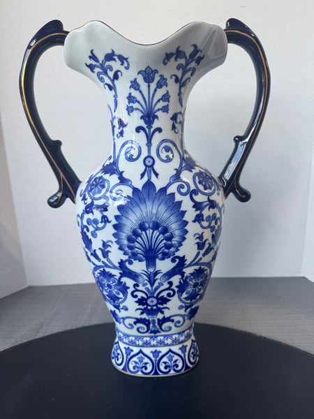 (B) Bombay Blue & White Chinoiserie Porcelain Double Handled Vase (2 AVAILABLE—PRICED INDIVIDUALLY AT $50 EACH)