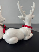 Pair of Flambro Indonesia Vintage White Ceramic Reindeer