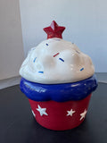 Red, White & Blue Ceramic Cupcake Cookie Jar