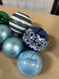 Glass Ornament Lot, 9 pc, blue/pink/green tones