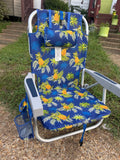 Blue Pineapple Tommy Bahama Back Pack Low Sitting Beach Chair with Pillow & Cooler Pocket