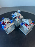 Trio of Star Cut Out Galvanized Tin Patriotic Lanterns with Flameless Tea Lights (WORKS)