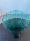 Teal Ribbed Glass Vase