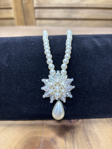 Faux Pearl Necklace with Iridescent Beads