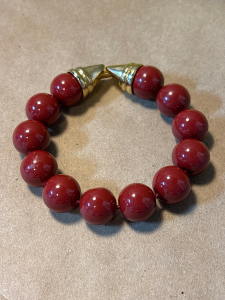 Brown/Burgundy Tone Beaded Bracelet