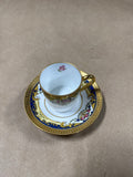 (J) Legle Limoges France Blue And Gold Teacup And Saucer — Inner Pink Rose Flower