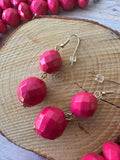 Multi-Strand Faceted Hot Pink Beaded Necklace & Earrings Set