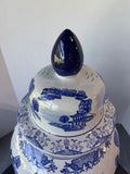 Three Hands Pottery Blue & Gray Floral Chinoiserie XL Lidded Ginger Jar