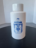 White Ceramic Lidded Temple Jar with Chinoiserie Emblems