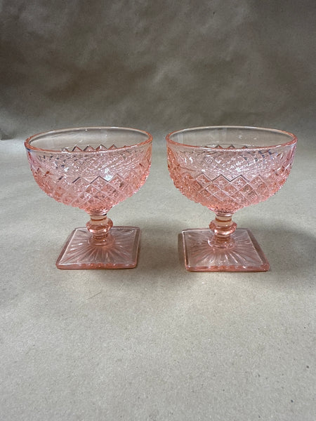Set Of 2 Anchor Hocking Pink Depression Glass Sherbert Goblets