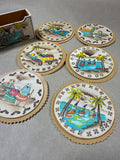 Set Of 6 Leather Handpainted Coasters From Columbia