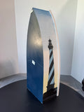 Wooden Boat Shaped 3-Tiered Shelf with Hand Painted Lighthouses
