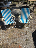 Pair of Blue Striped Folding Low Beach Chairs
