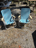 Pair of Blue Striped Folding Low Beach Chairs