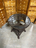 Brown Wicker/Rattan Glass Top Side Table, Unbranded