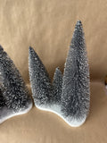 Silver Bottlebrush Christmas Trees On Wooden Snow Base - Pair