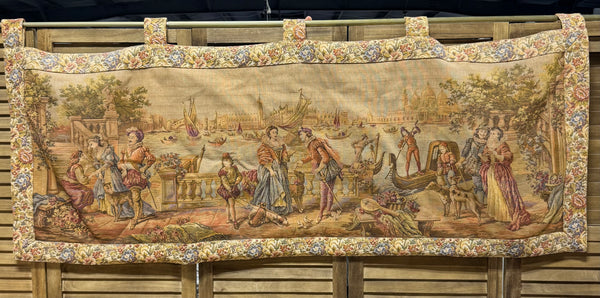 Grand Canal in Venice Vintage Italian Tapestry Hanging or Valance with Rod