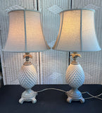 Pair of Neutral Glazed Pineapple Table Lamps (WORKS)