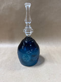 Blue And Clear Glass Bell With Etched Flowers