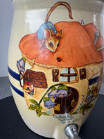 J. Thomas Signed & Hand Painted Vintage Pottery Crock Beverage Dispenser